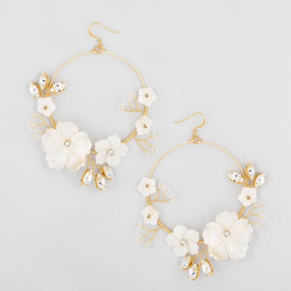 White floral statement hoop bridal earrings - assorted cheapest colors to order pale gold, silver or rose gold options STYLE: Tessa