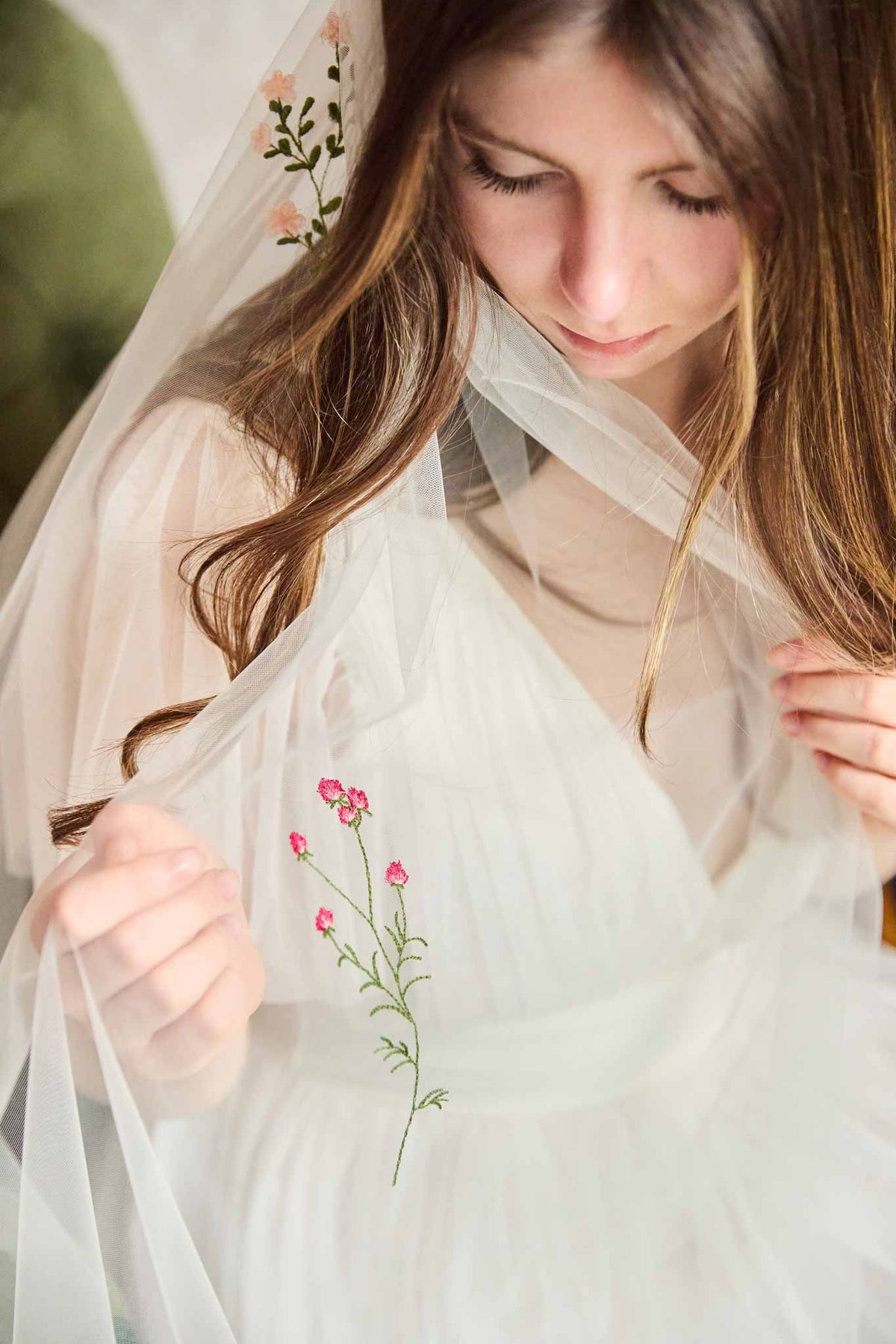 Personalised Veil Embroidery Add On | Cornflowers in red pink (Centaurea cyanus)