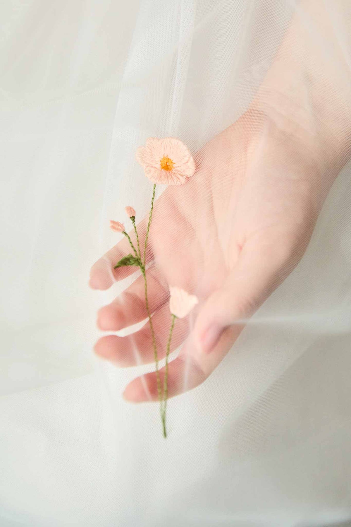 Personalised Veil Embroidery Add On | California Poppy in blush (Eschscholzia californicus)